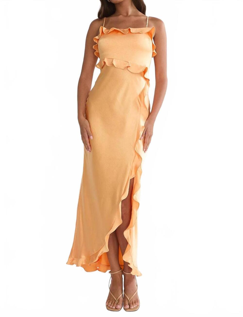 NEW ONE AND ONLY COLLECTIVE the sunny satin maxi dress in orange